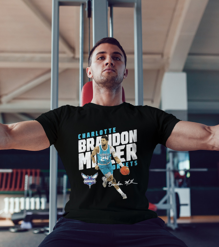 Charlotte Hornets Brandon Miller 24 Basketball Player Signature T-Shirt
