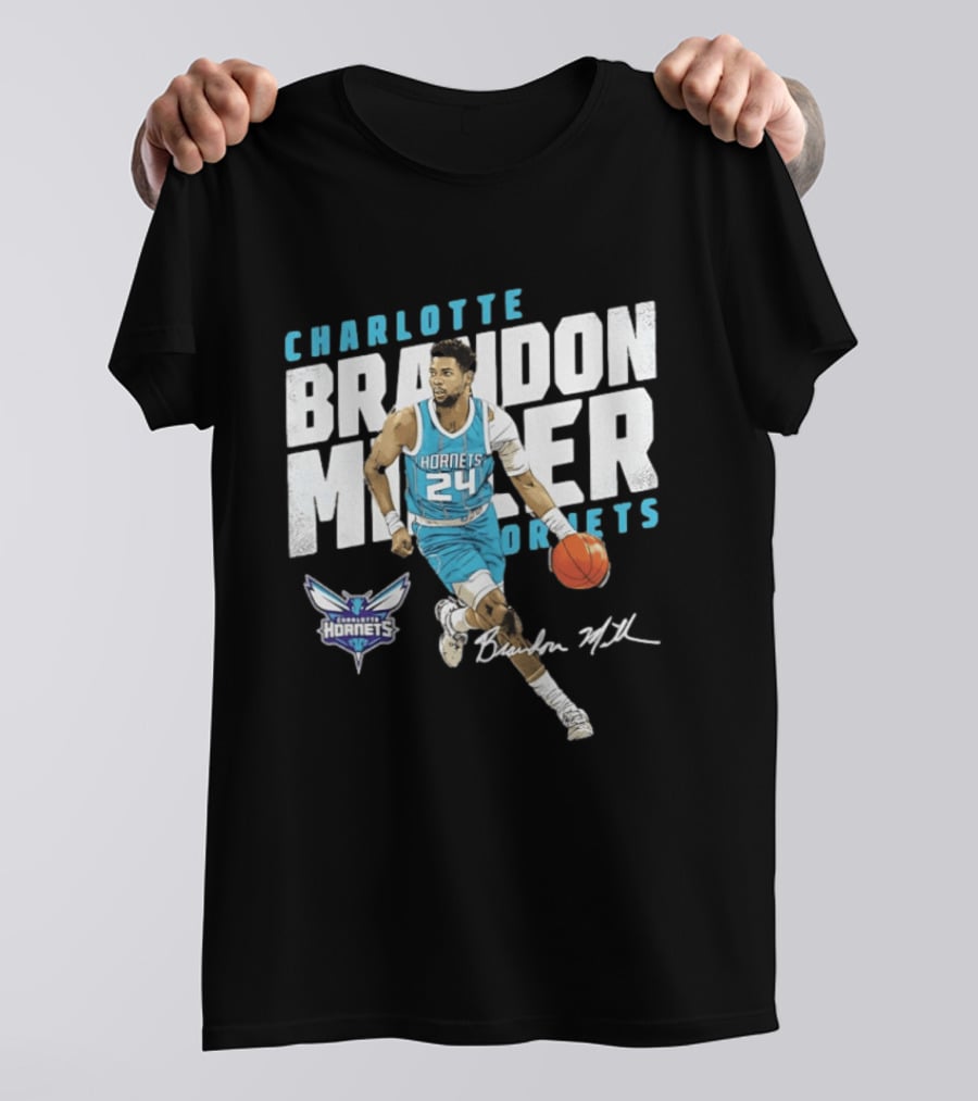 Charlotte Hornets Brandon Miller 24 Basketball Player Signature T-Shirt
