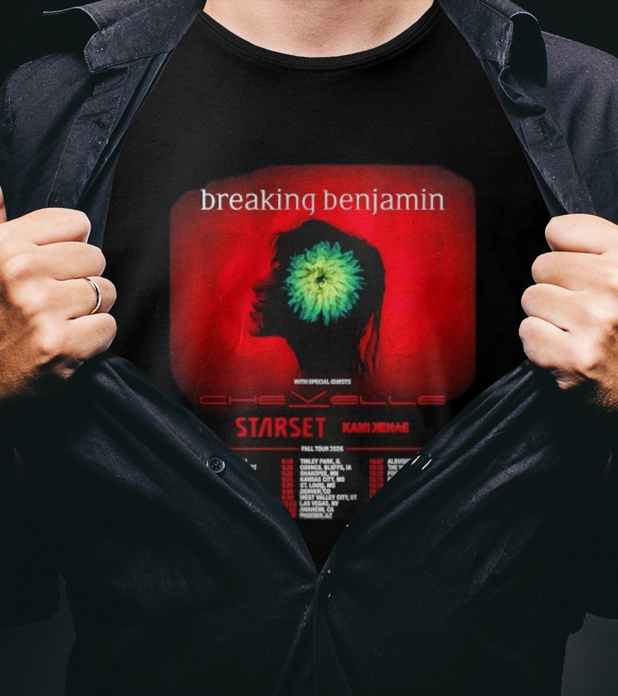 Breaking Benjamin Chevelle Starset Kami Kehe Fall Tour 2026 Dates And Locations T-Shirt