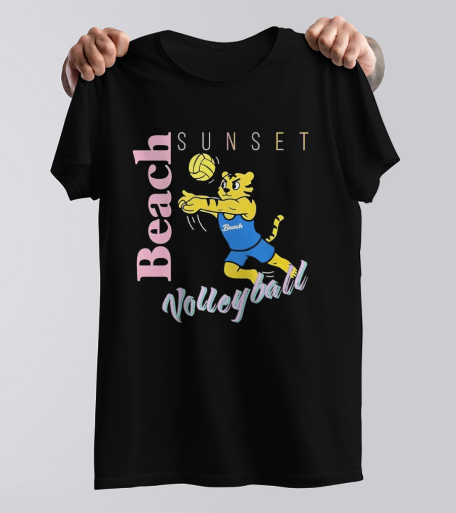 Beach Sunset Volleyball Tiger Jeff Cole T-Shirt