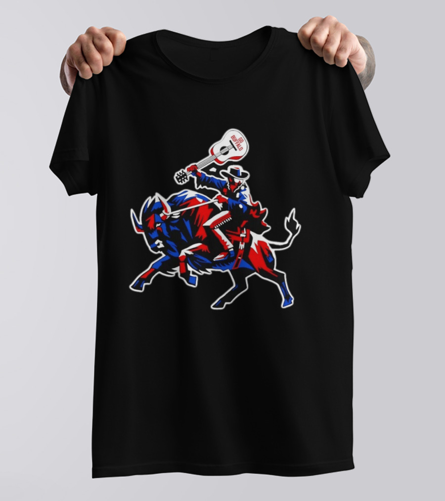 Kenan Center Buffalo Bills Go Buffalo Guitar Cowboy Riding Bull T-Shirt