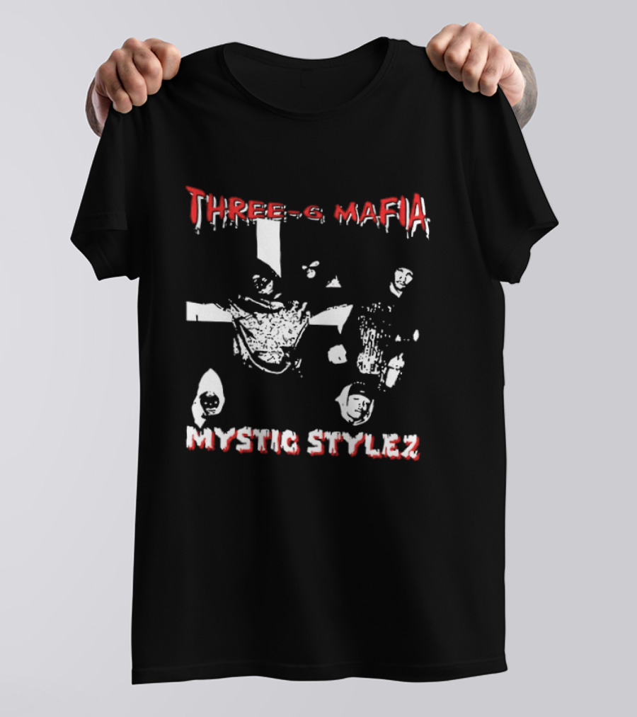 Three 6 Mafia Mystic Stylez Back Against The Wall Two Sided T-Shirt