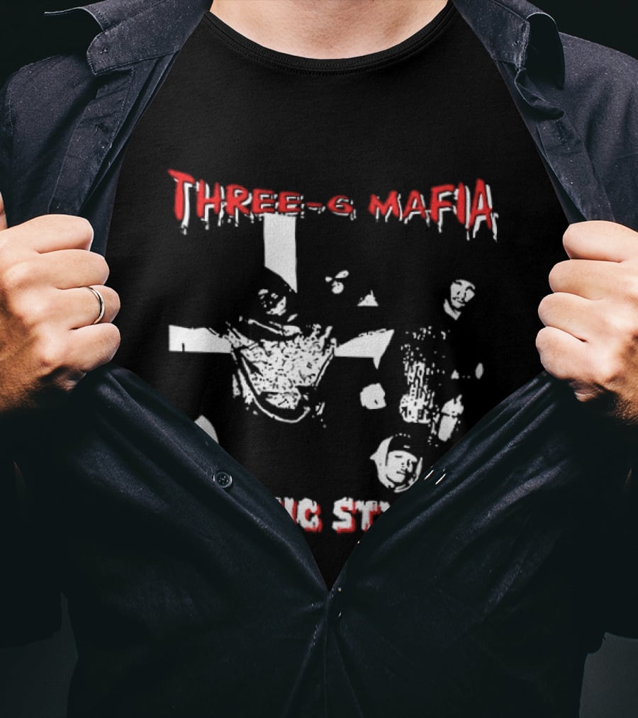Three 6 Mafia Mystic Stylez Back Against The Wall Two Sided T-Shirt