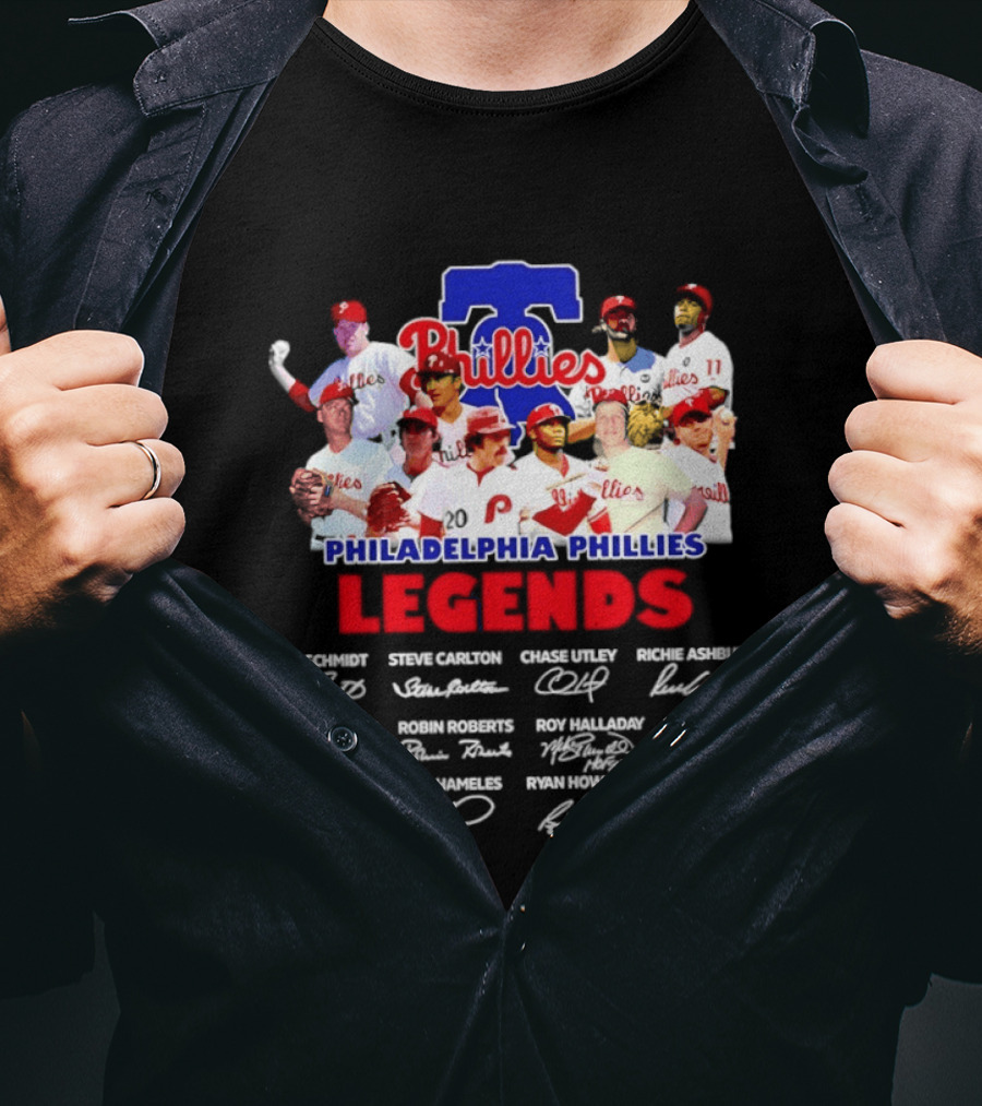 Philadelphia Phillies Legends Collage Team Signatures T-Shirt