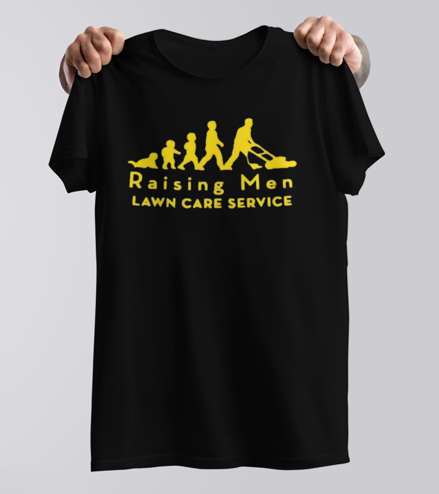 Raising Men Lawn Care Service Family Mowing Progression T-Shirt
