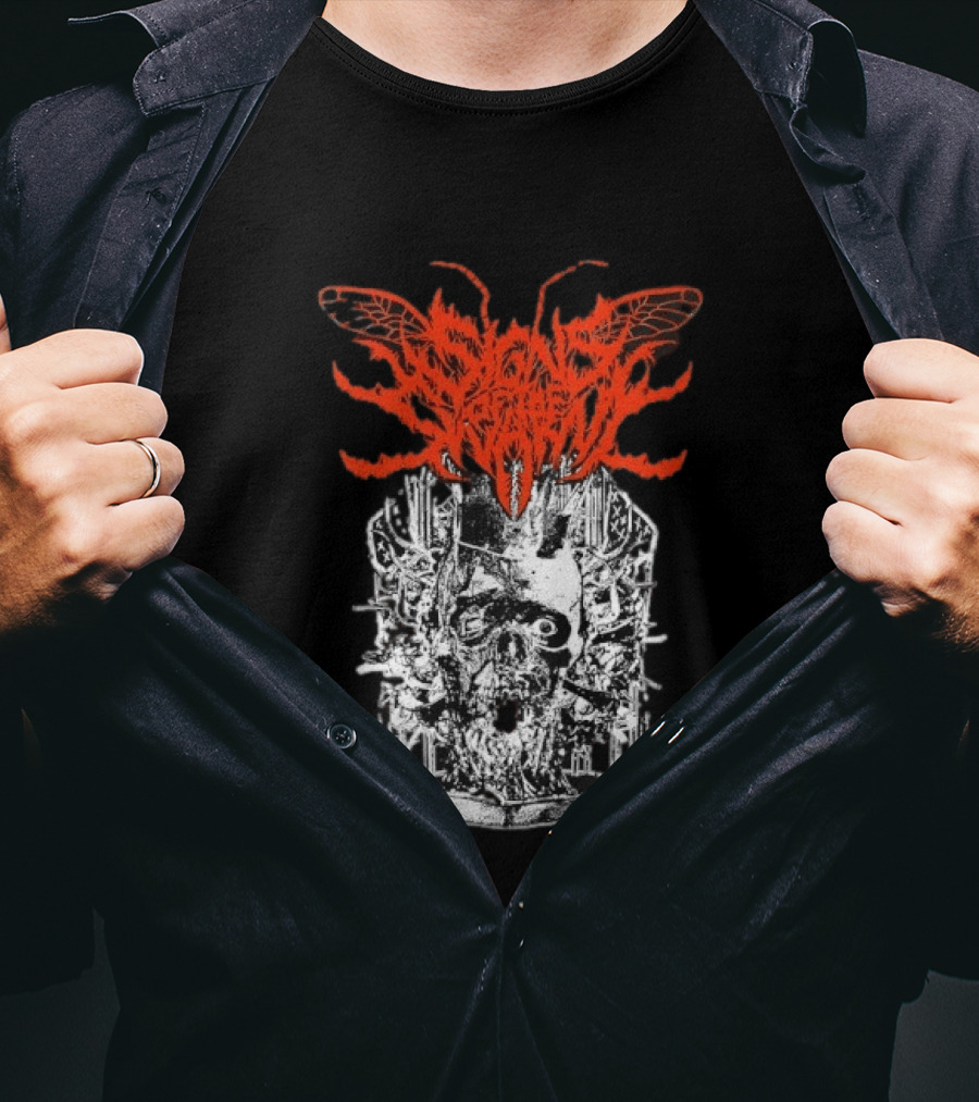 Signs Of The Swarm Skull Deathcore Metal Album Cover T-Shirt