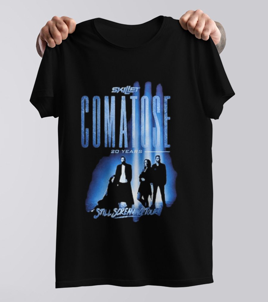 Skillet Comatose 20 Years Still Screaming Tour 2026 Band Silhouette Blue T-Shirt