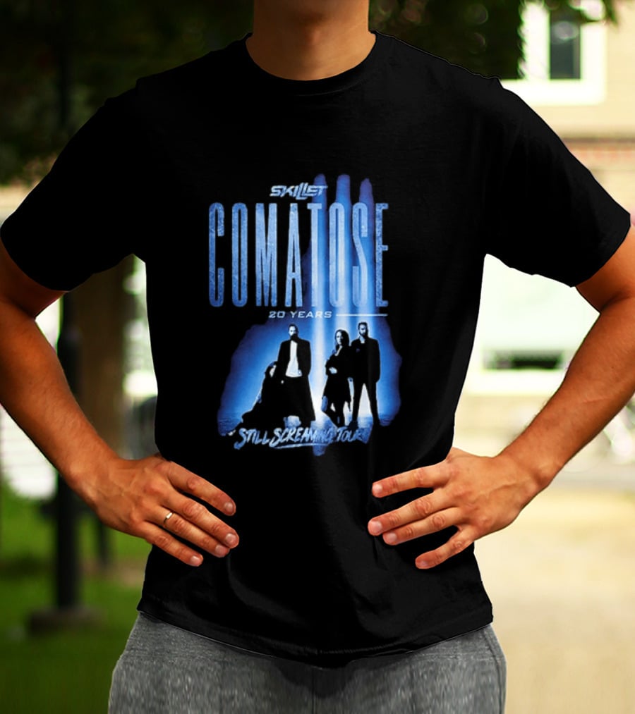 Skillet Comatose 20 Years Still Screaming Tour 2026 Band Silhouette Blue T-Shirt