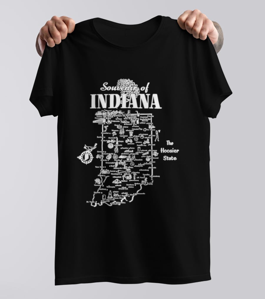 Souvenir Indiana The Hoosier State Map Vintage Locations T-Shirt