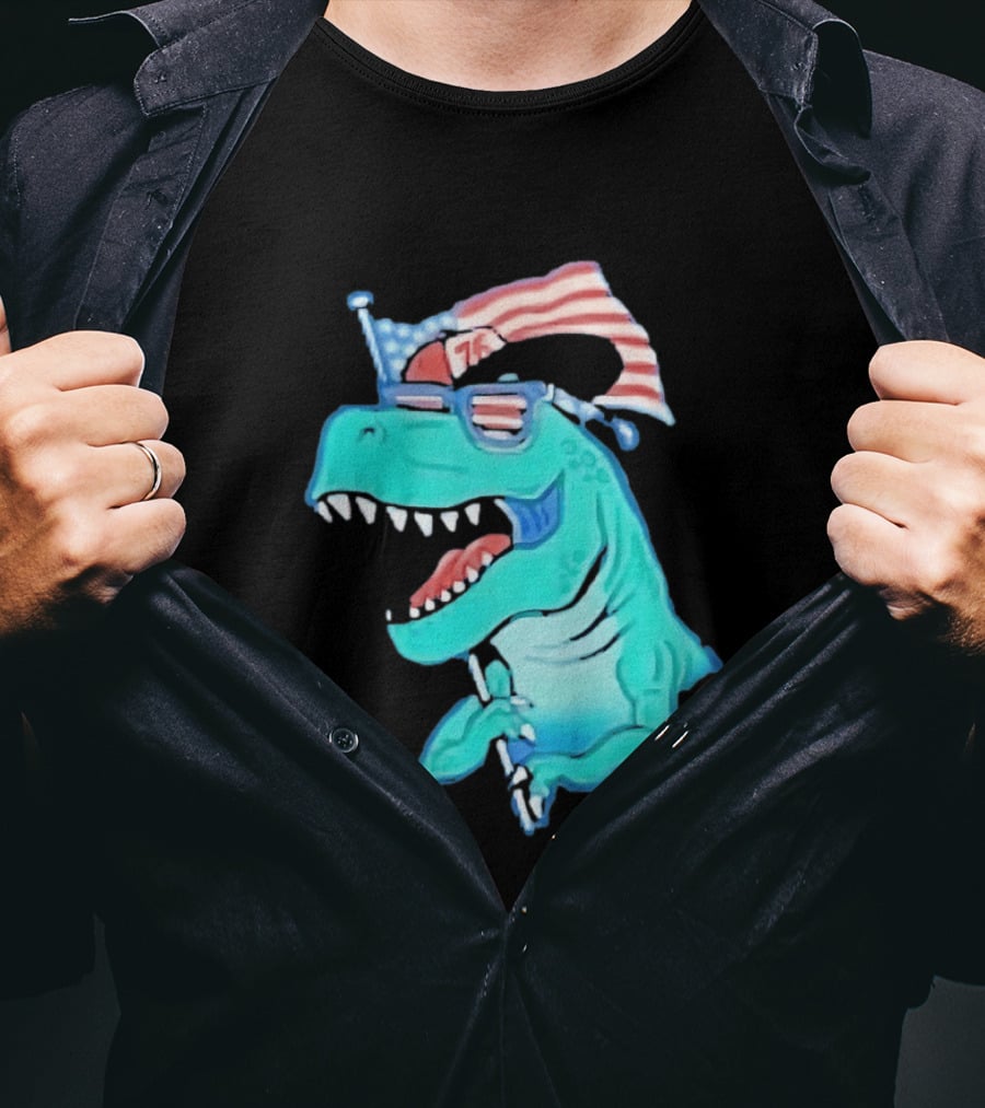 Patriotic Rex American Flag Sunglasses 76 Dinosaur T-Shirt