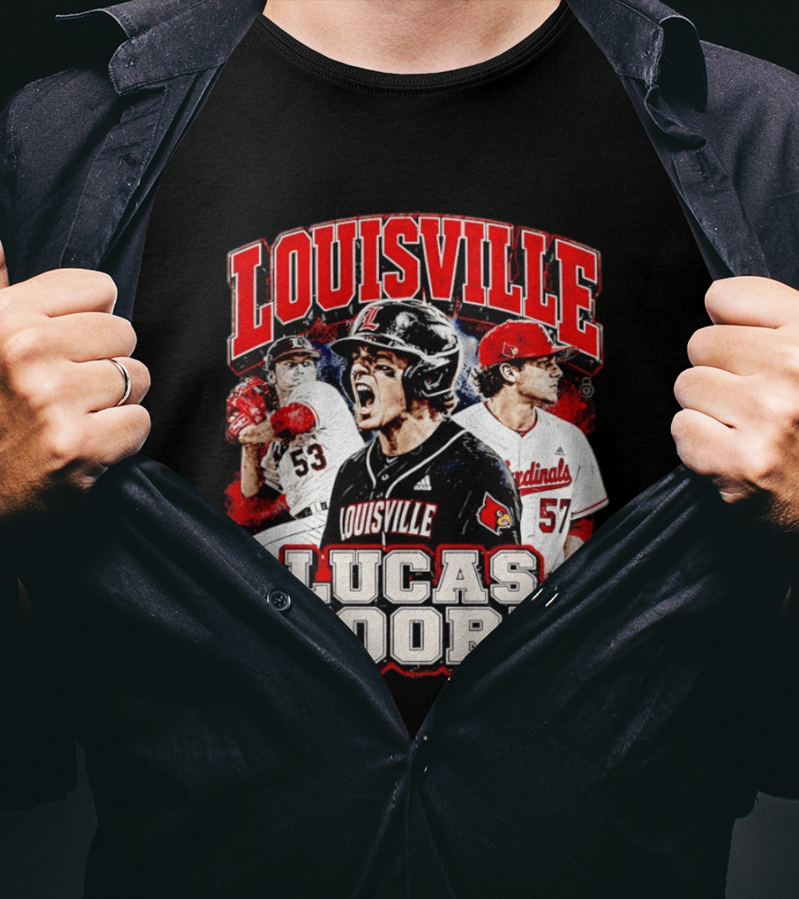 Lucas Moore Louisville Cardinals Baseball Players Dynamic Action T-Shirt