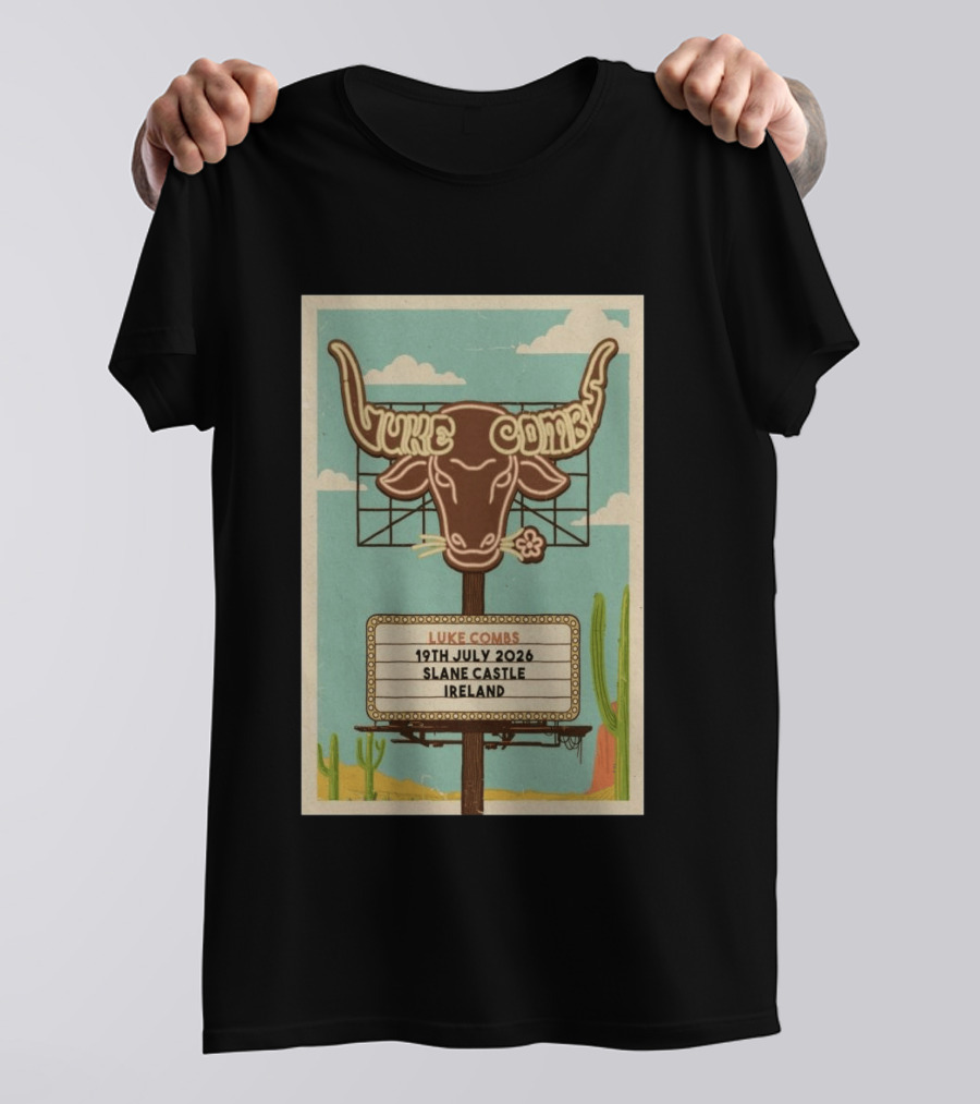 Luke Combs 19th July 2026 Slane Castle Ireland Bullhead Cactus Clouds T-Shirt