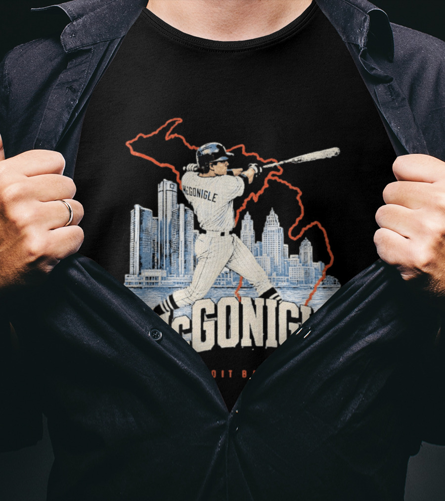 McGonigle Detroit Baseball Vintage Player Retro Skyline T-Shirt