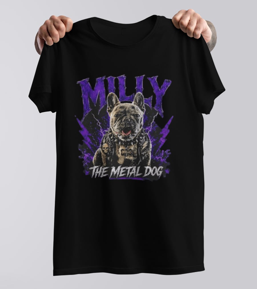 Milly The Metal Dog Purple Lightning Skull Vest Punk Rock T-Shirt