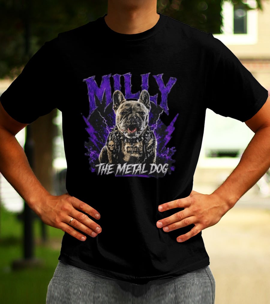 Milly The Metal Dog Purple Lightning Skull Vest Punk Rock T-Shirt