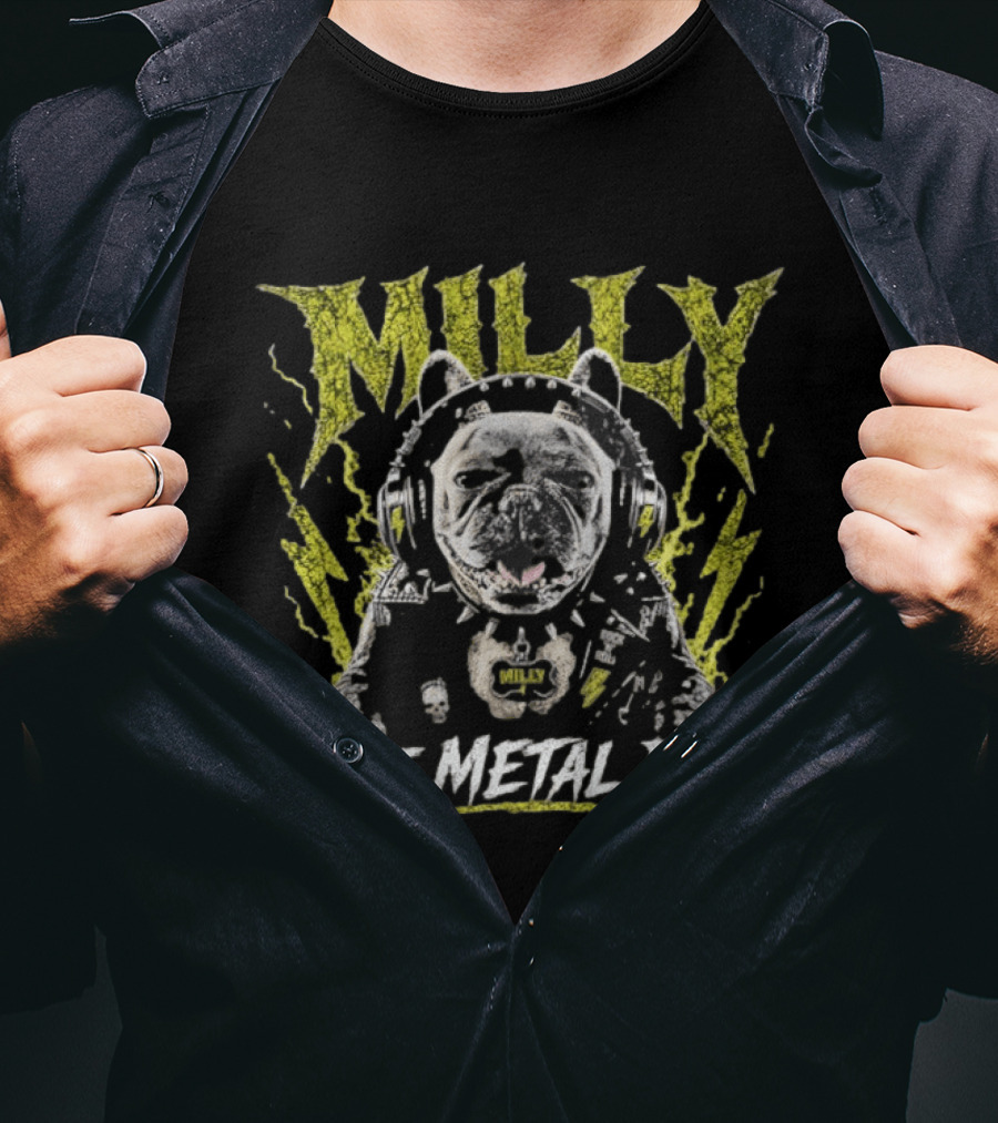 Milly The Metal Dog Headphones Music Yellow Splatter T-Shirt
