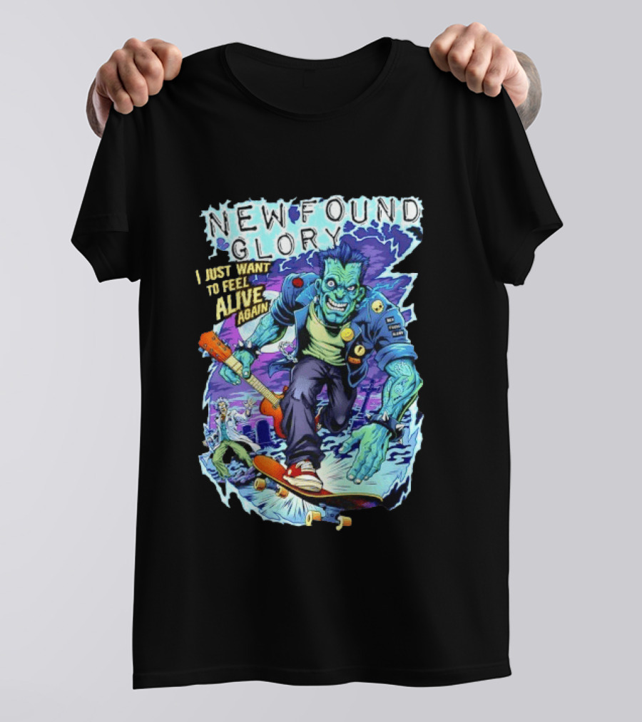New Found Glory I Just Want To Feel Alive Again Frankenstein Skateboard Zombie Punk T-Shirt