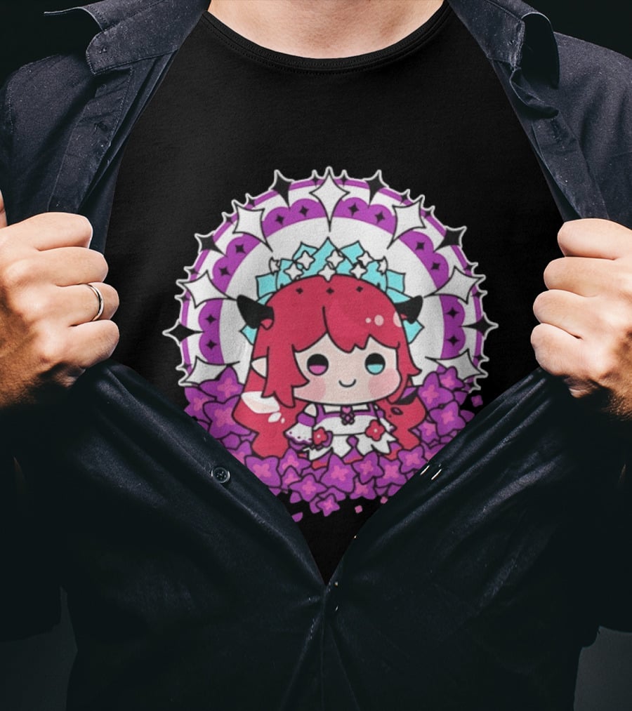 Chibi Hope Pink Hair Cute Anime Character Surrounded By Mandala And Flowers T-Shirt