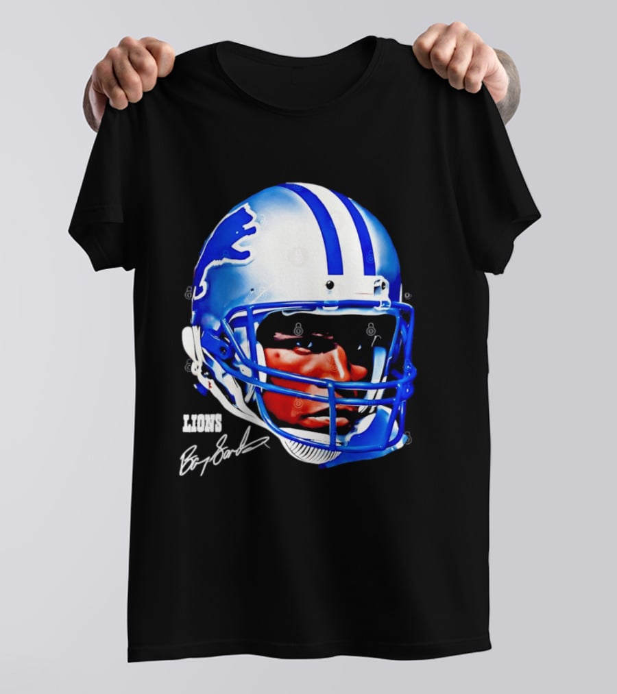 Barry Sanders Detroit Lions Helmet Signature Lions T-Shirt