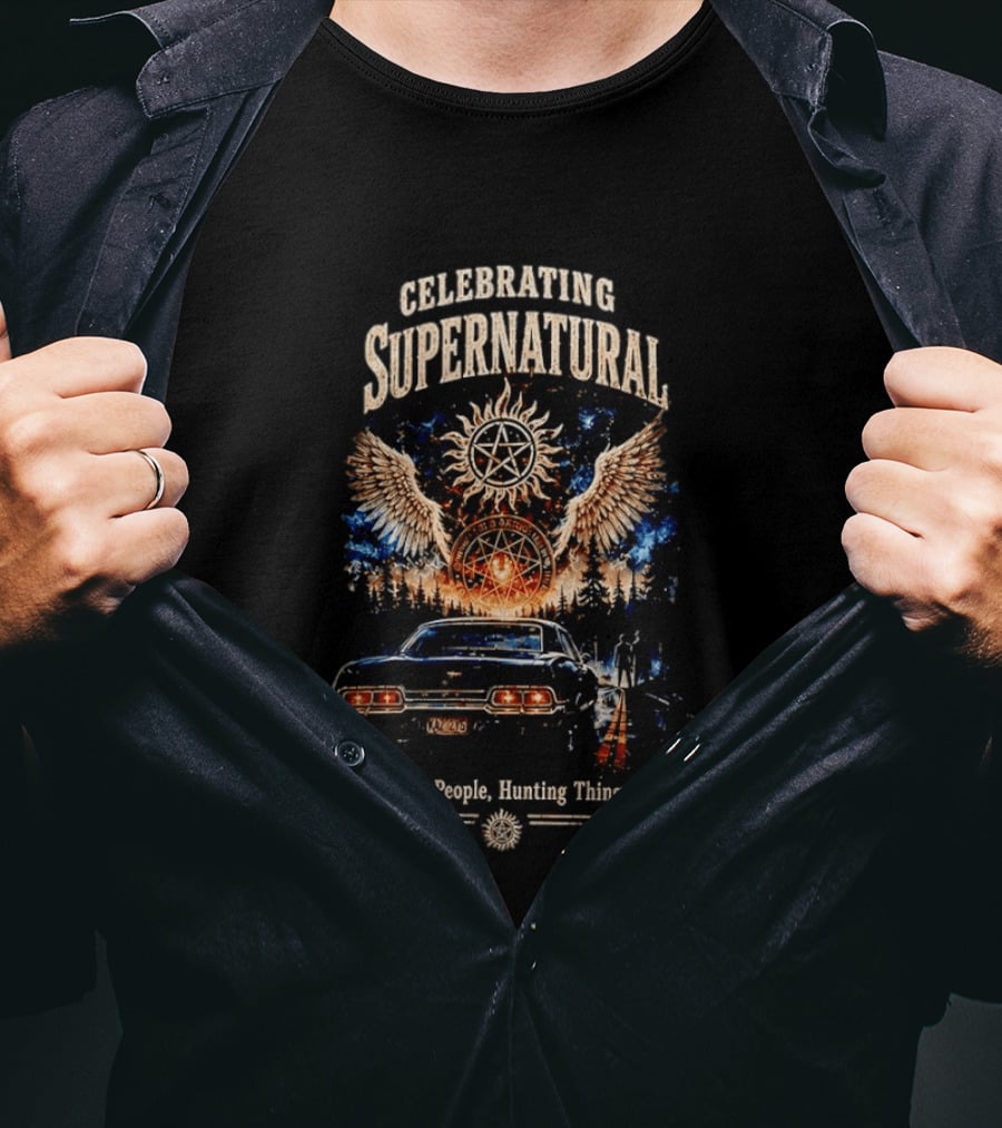 Celebrating Supernatural Saving People Hunting Things Angel Wings Classic Car T-Shirt
