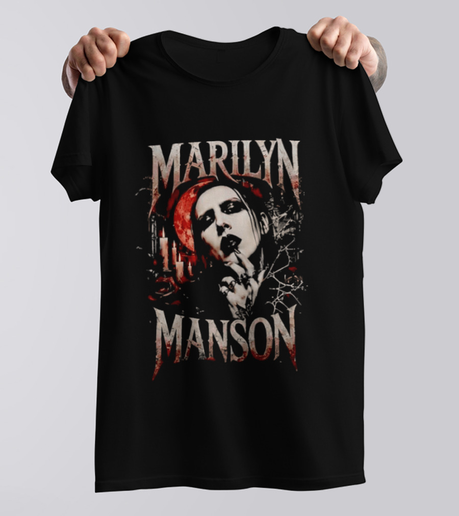Marilyn Manson Gothic Candlelight Portrait With Blood Red Accents T-Shirt