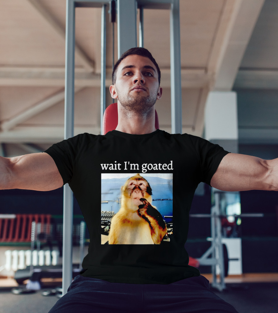 Wait I'm Goated Monkey Meme Coastal View Playful Expression T-Shirt
