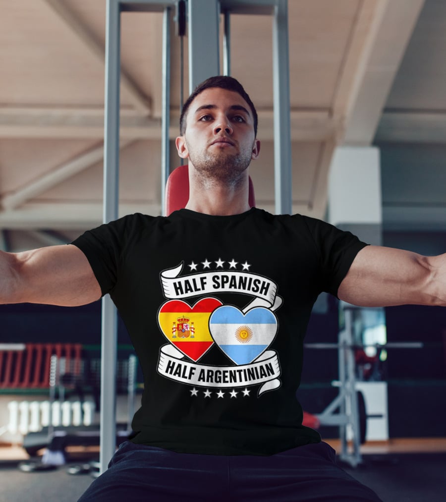 Half Spanish Half Argentinian Heart Flags Banner Star T-Shirt