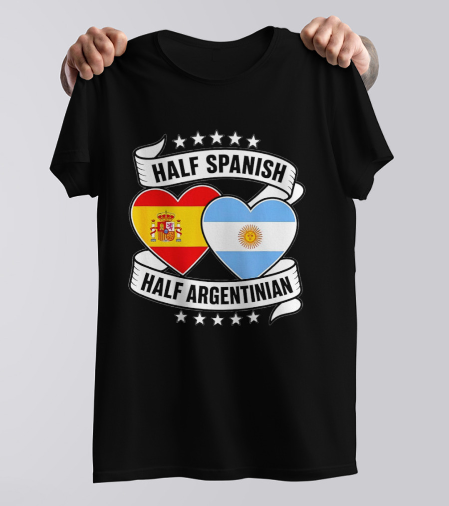 Half Spanish Half Argentinian Heart Flags Banner Star T-Shirt