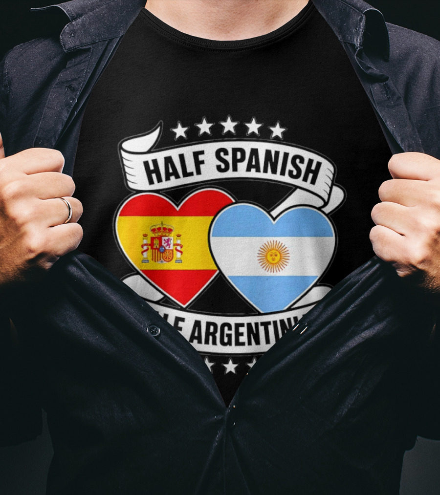 Half Spanish Half Argentinian Heart Flags Banner Star T-Shirt