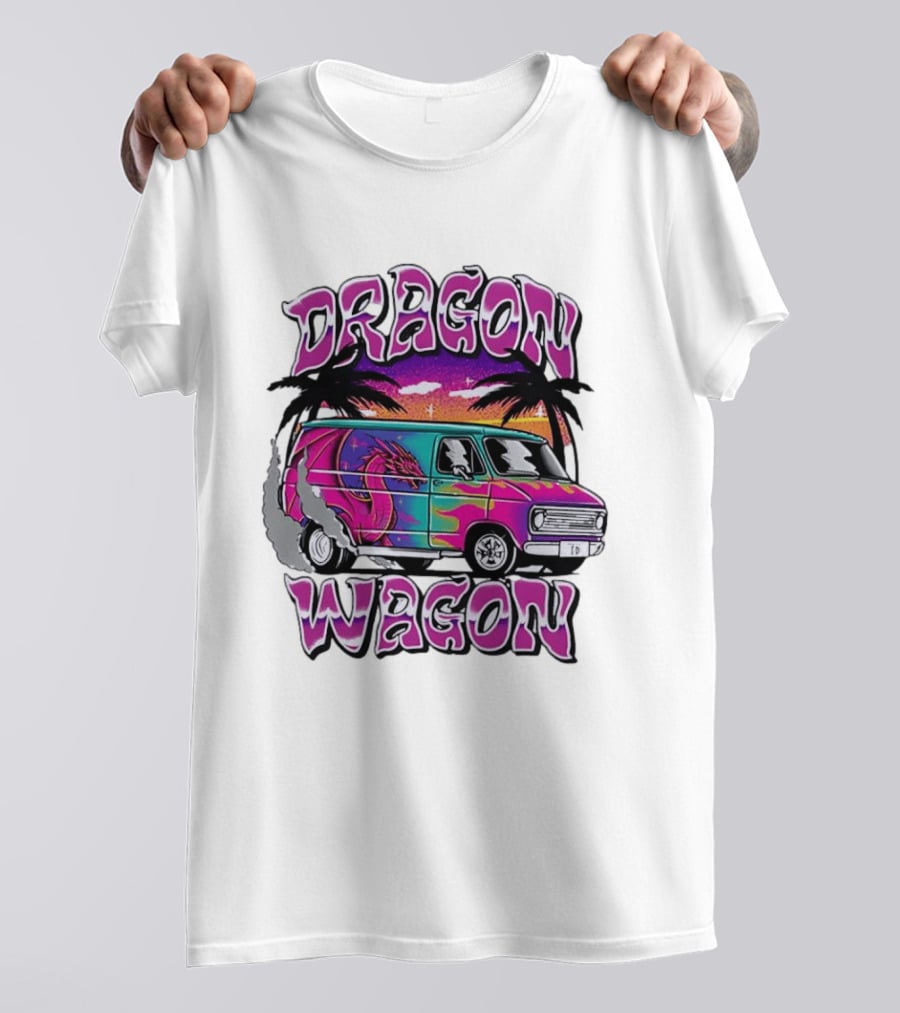 Dragon Wagon Van Tie Dye Sunset With Palm Trees T-Shirt