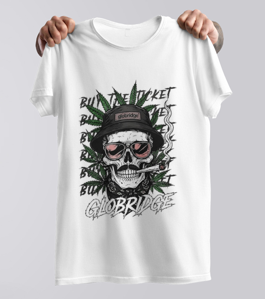 Globridge Skull Bucket Hat Smoking Cartoon Red Sunglasses And Leaf T-Shirt