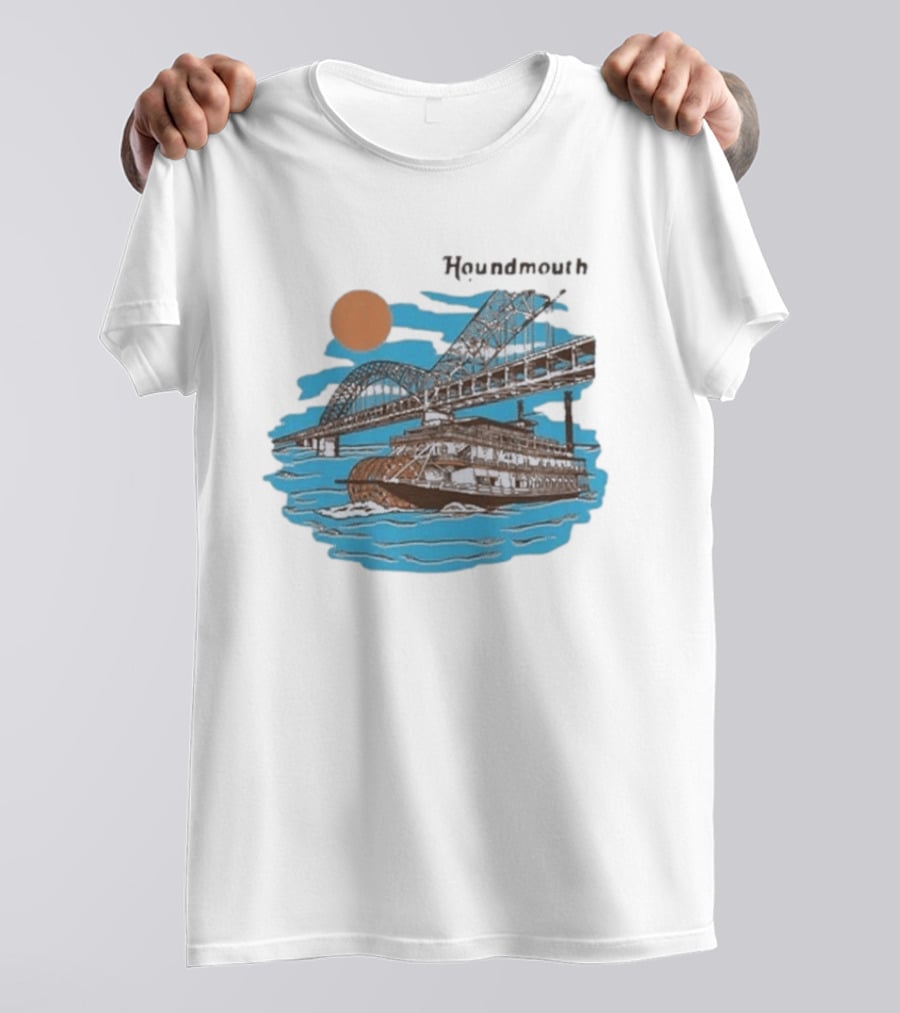 Houndmouth Riverboat Under Bridge With Sun And Waves T-Shirt