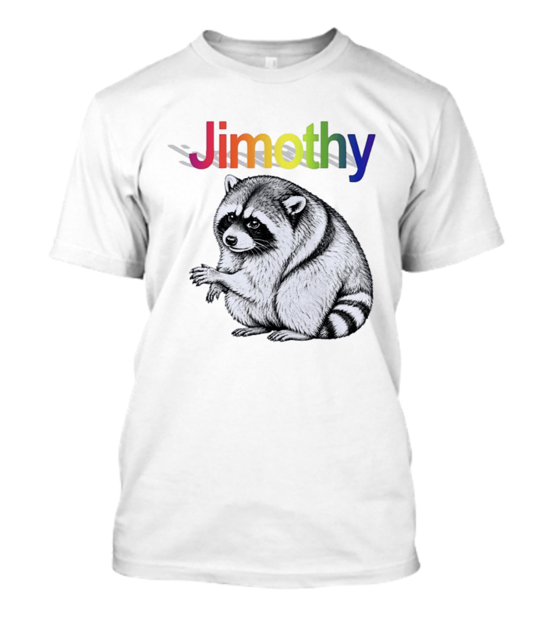 Jimothy Raccoon Rainbow Text With Illustrated Animal T-Shirt