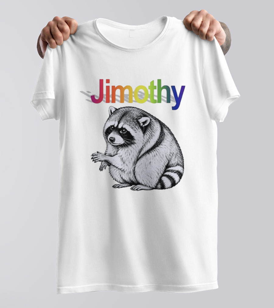 Jimothy Raccoon Rainbow Text With Illustrated Animal T-Shirt