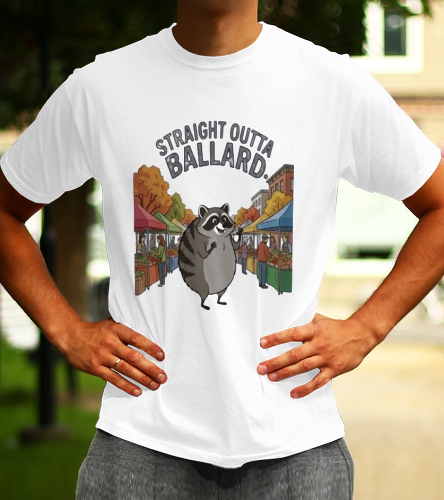 Straight Outta Ballard Raccoon At Farmers Market Scene T-Shirt