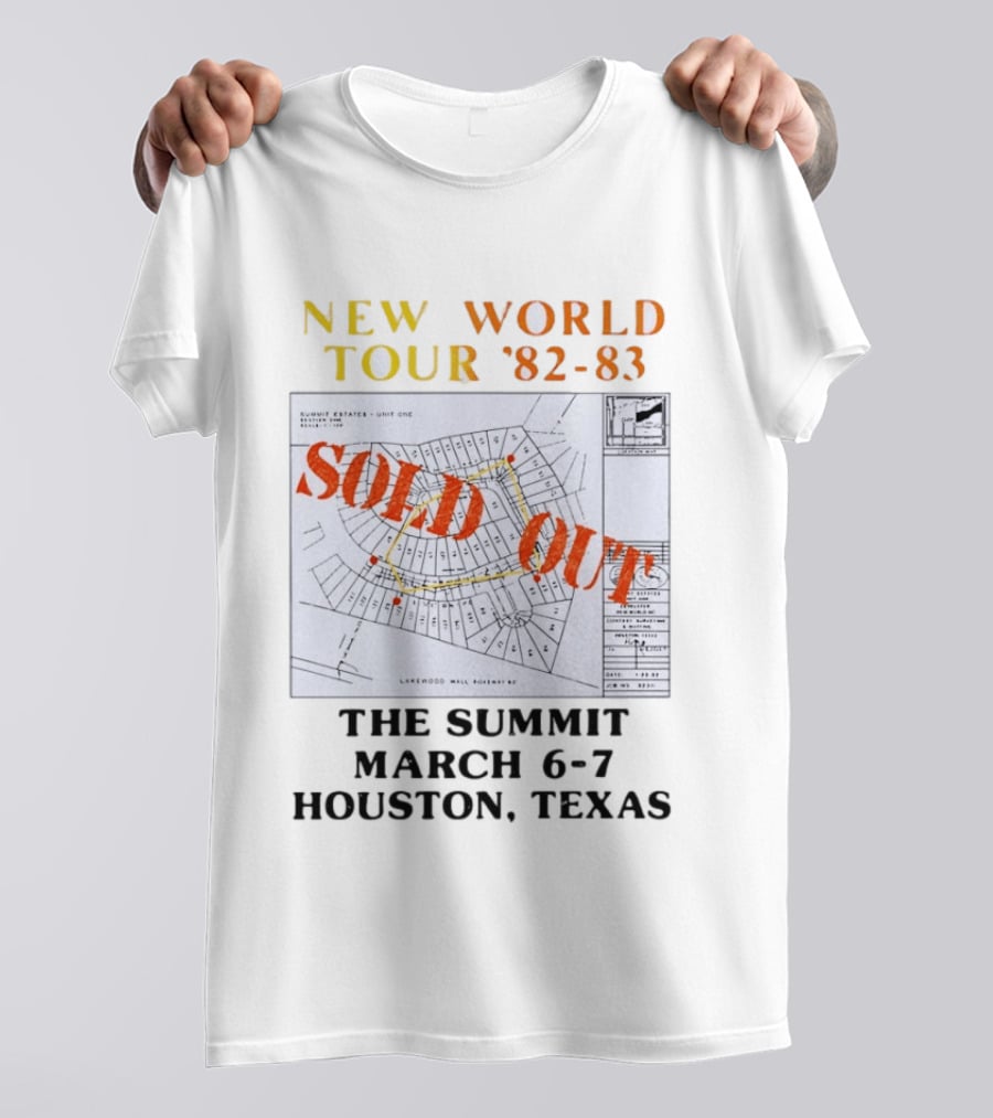 New World Tour '82 83 Sold Out The Summit March 6 7 Houston Texas T-Shirt