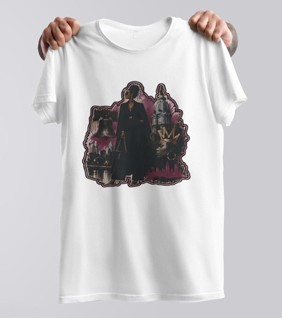 Philadelphia City Chic With Liberty Bell City Hall Skyline Crowned Elegance T-Shirt