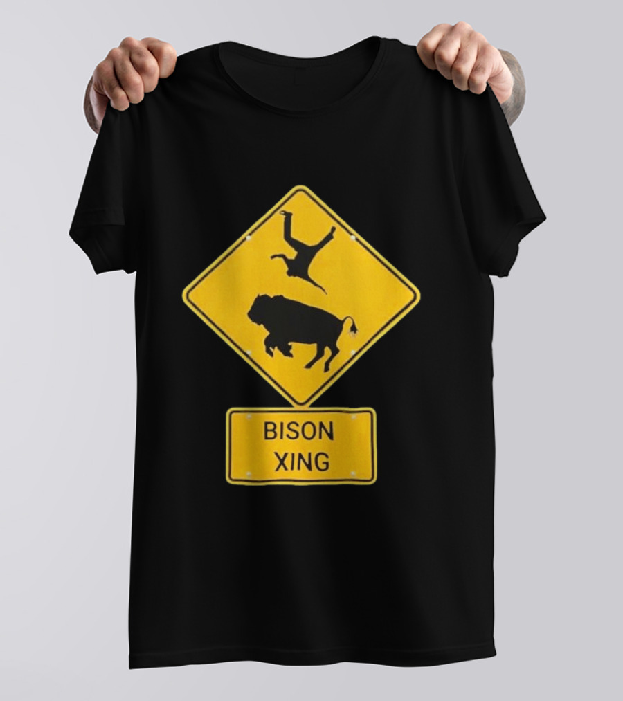Bison Xing Road Sign With Pedestrian Warning T-Shirt