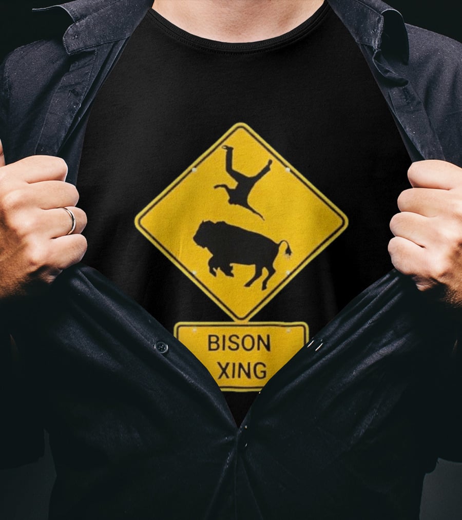 Bison Xing Road Sign With Pedestrian Warning T-Shirt