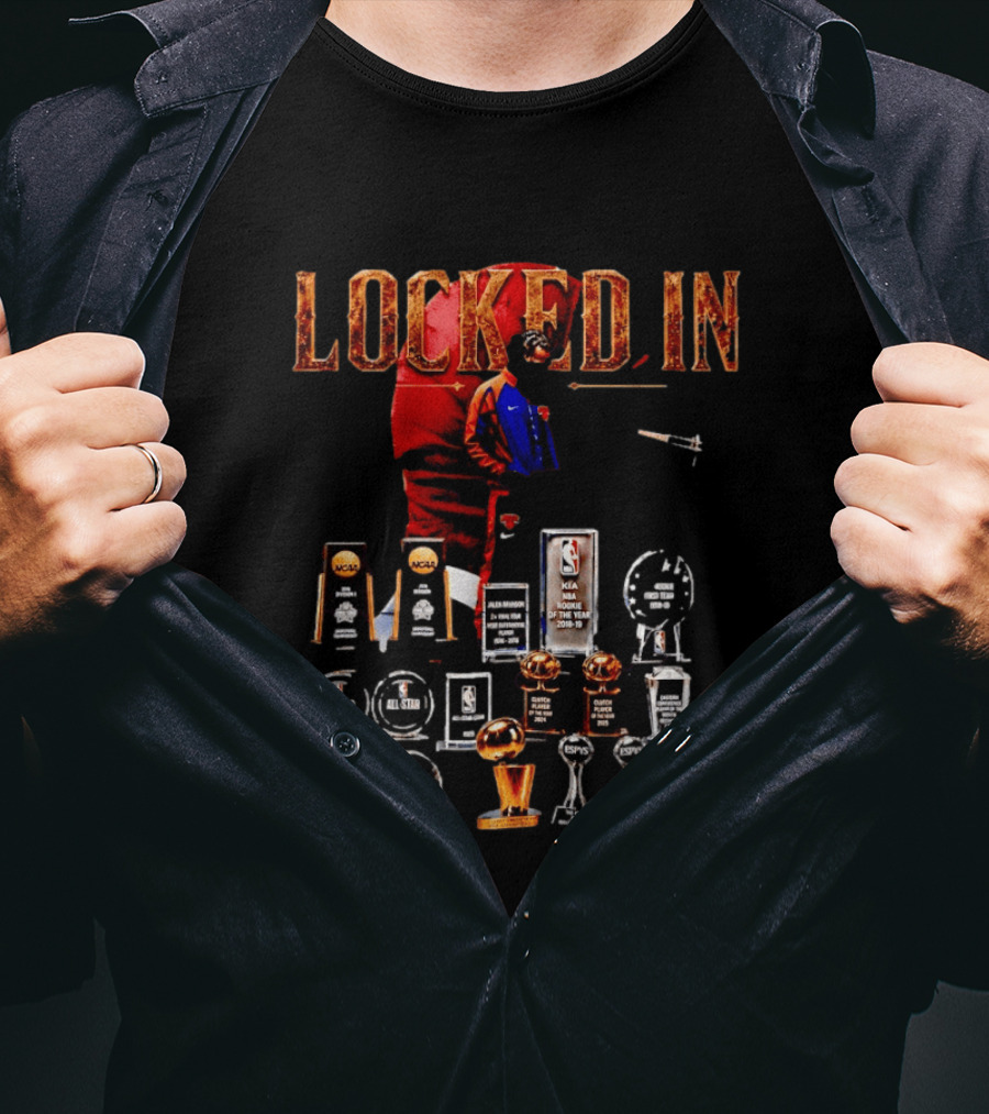 LOCKED IN Jalen Brunson NBA Rookie Of The Year Trophies Awards T-Shirt