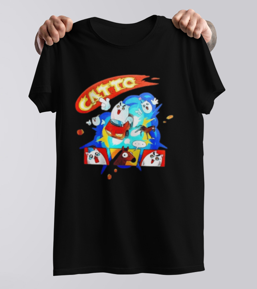 Catto Cartoon Cat Driving A Car With Funny Expressions And Comic Style Panels T-Shirt