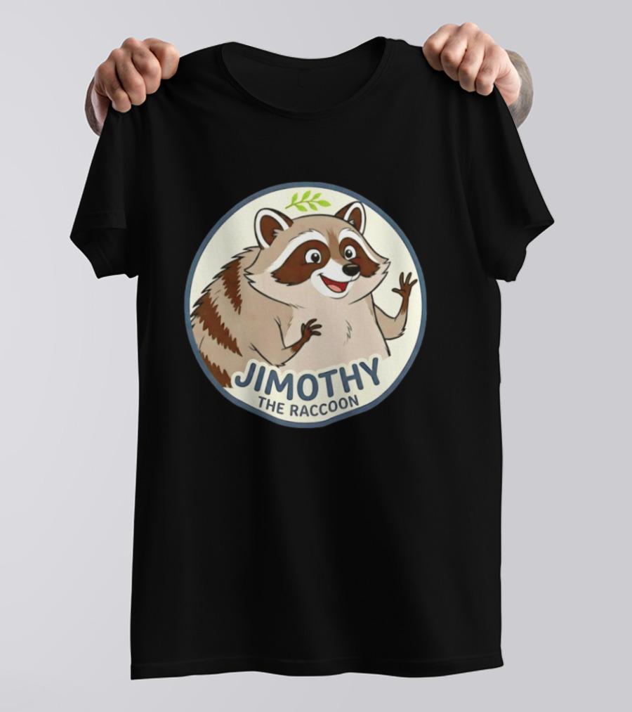 Jimothy The Raccoon Friendly Cartoon Character With Leaf Motif T-Shirt