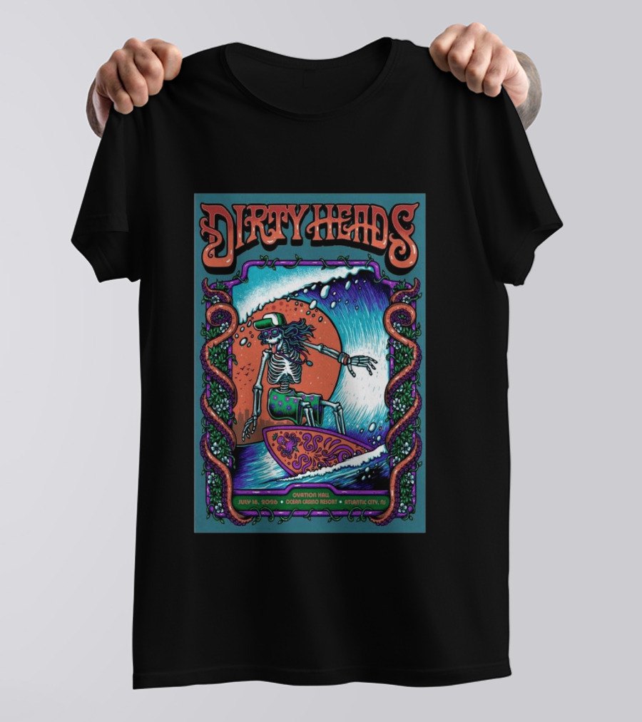 Dirty Heads Skeleton Surfing July 18 2026 Ocean Casino Resort Atlantic City NJ T-Shirt