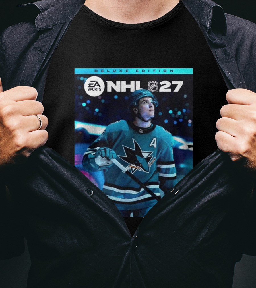 EA Sports NHL 27 Deluxe Edition Macklin Celebrini San Jose Sharks Cover Athlete T-Shirt
