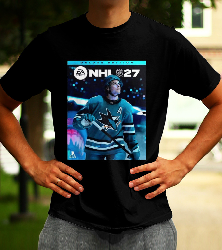 EA Sports NHL 27 Deluxe Edition Macklin Celebrini San Jose Sharks Cover Athlete T-Shirt