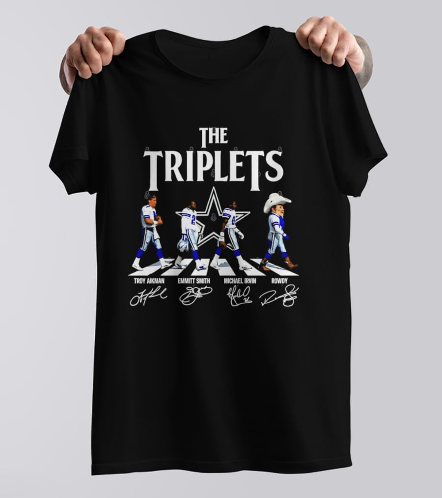 The Triplets Troy Aikman Emmitt Smith Michael Irvin Rowdy Star Signatures Cowboys Evolution T-Shirt