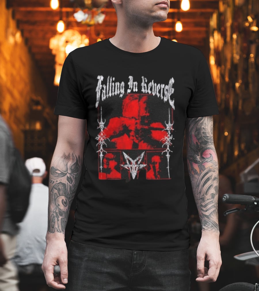 Falling In Reverse Band Distressed Red And Black Gothic T-Shirt