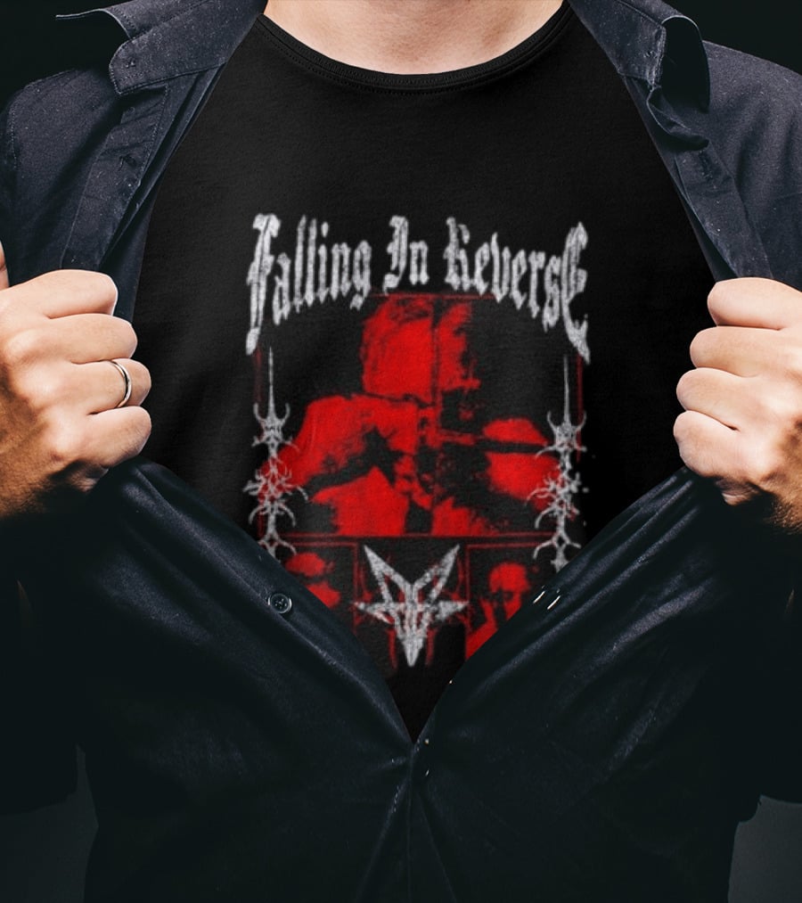 Falling In Reverse Band Distressed Red And Black Gothic T-Shirt
