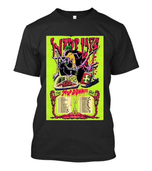 Wine Lips TV Dinner Tour 2026 Canada USA Neon Zombie Concert T-Shirt