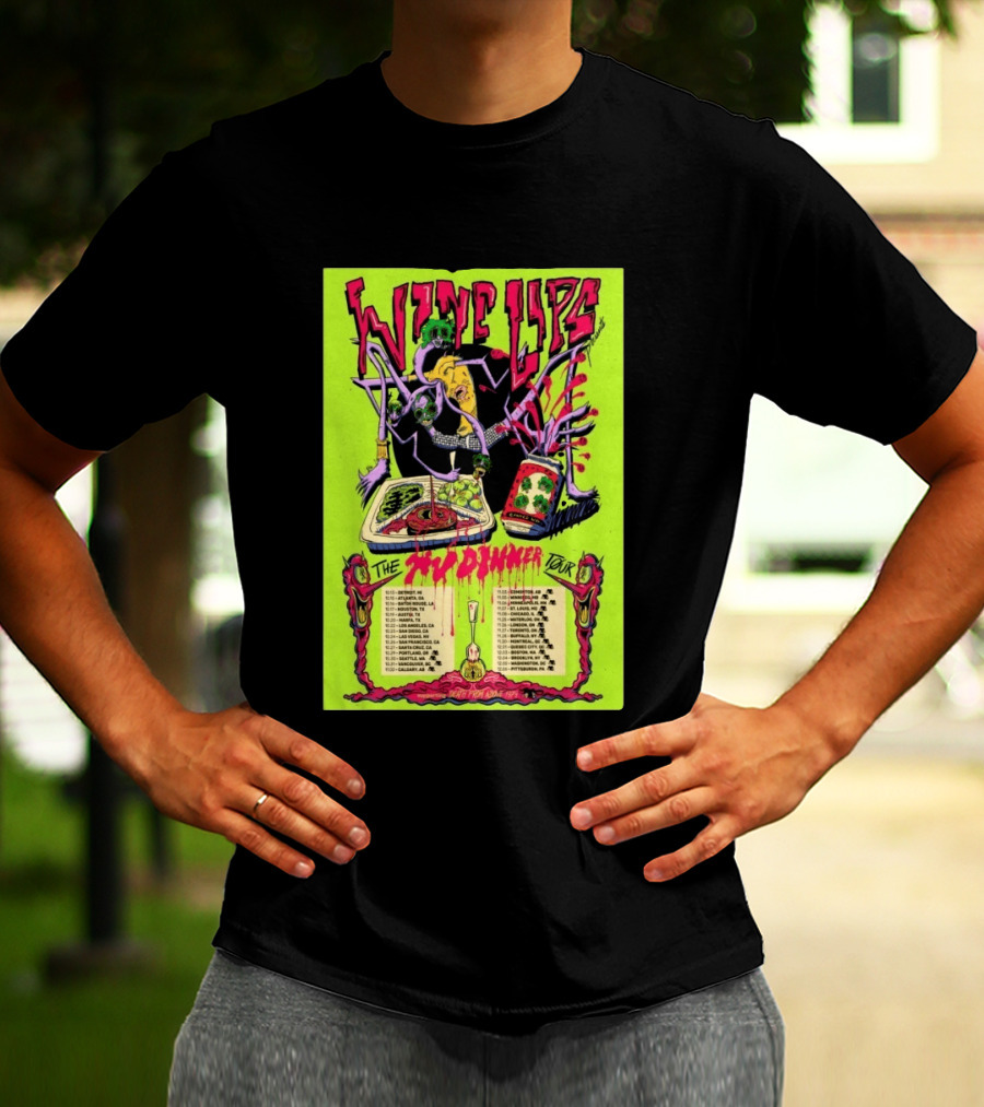 Wine Lips TV Dinner Tour 2026 Canada USA Neon Zombie Concert T-Shirt